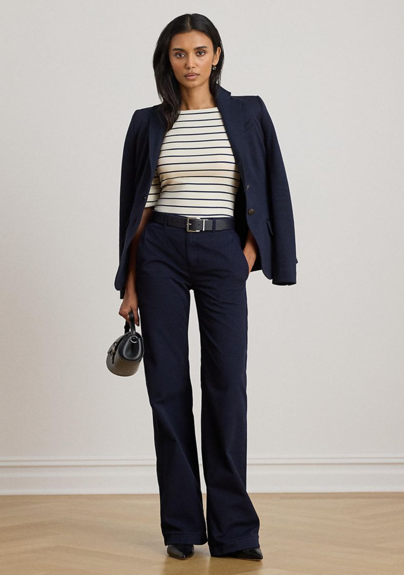 Petite Striped Stretch Cotton Boat Neck T-Shirt