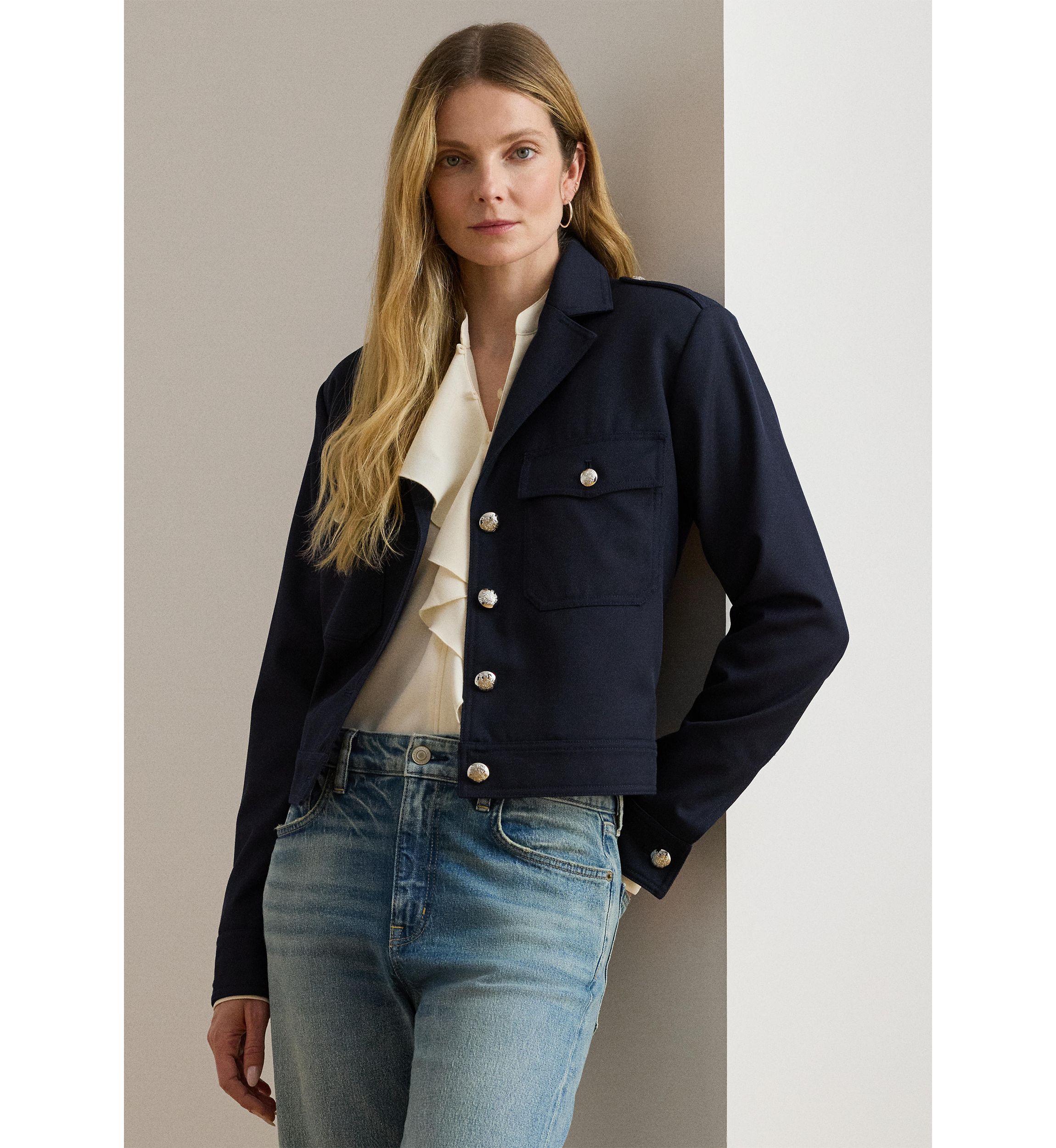 Petite Cropped Wool-Blend Twill Jacket