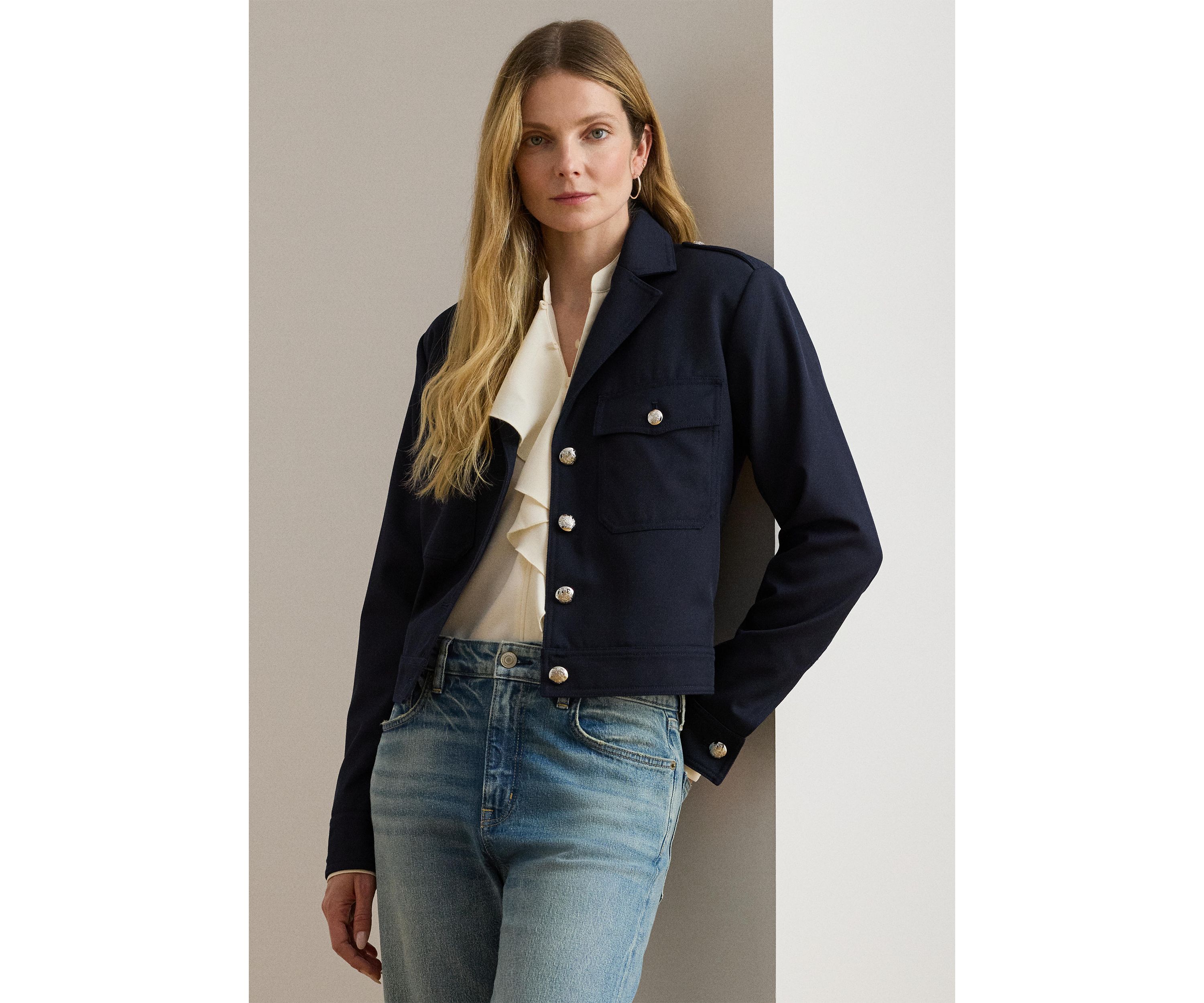 Petite Cropped Wool-Blend Twill Jacket
