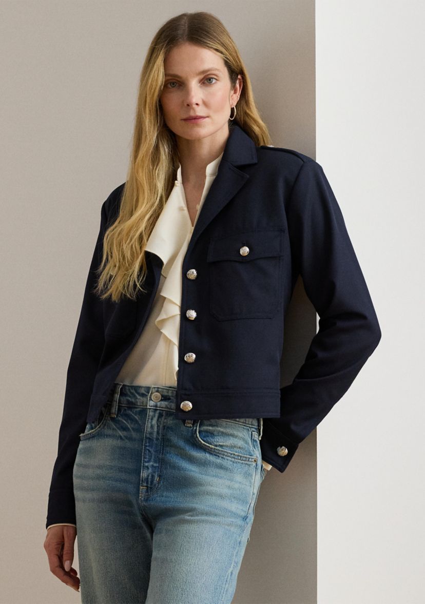 Petite Cropped Wool-Blend Twill Jacket