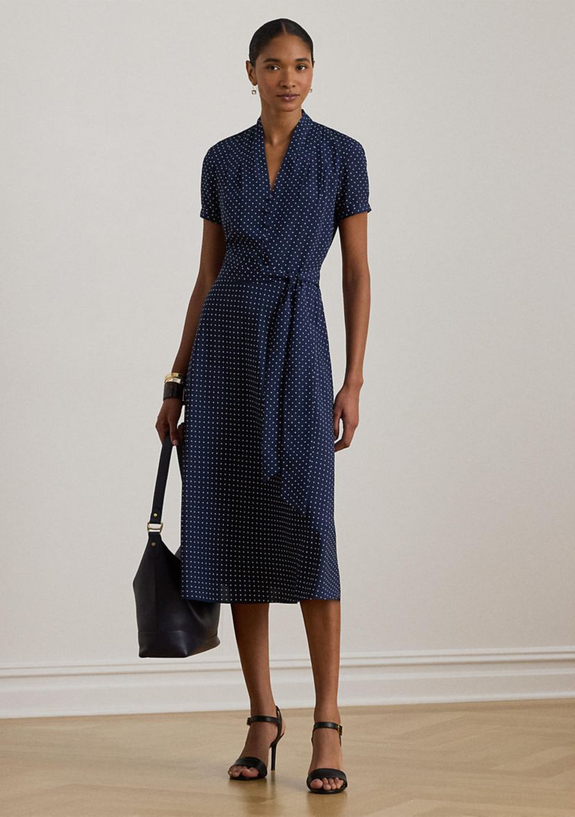 Lauren Ralph Lauren Petite Polka-Dot Belted Crepe Dress | Belk