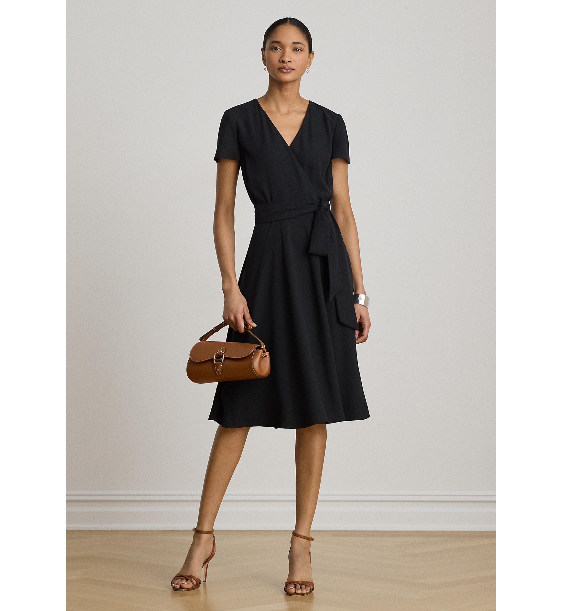LAUREN RALPH LAUREN♪カシュクールワンピース　リボンベルト　M Lauren Ralph Lauren Petite Belted Georgette Surplice Dress | Belk