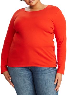 Lauren Ralph Lauren Women's Plus Size Stretch Long-Sleeve Tee