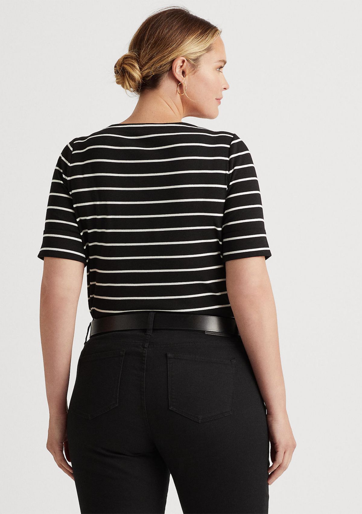 Plus Size Striped Boat Neck Top