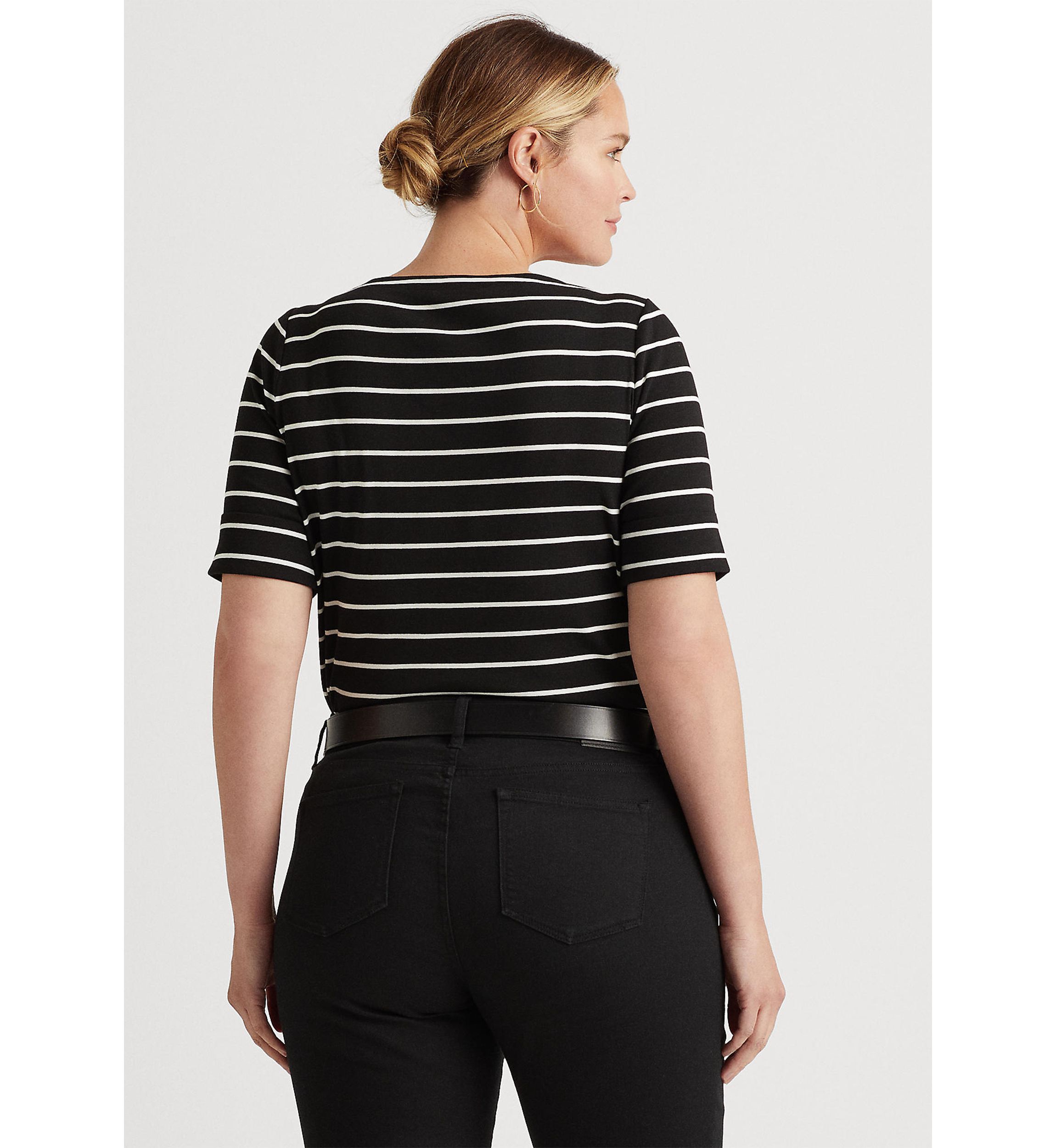 Plus Size Striped Boat Neck Top