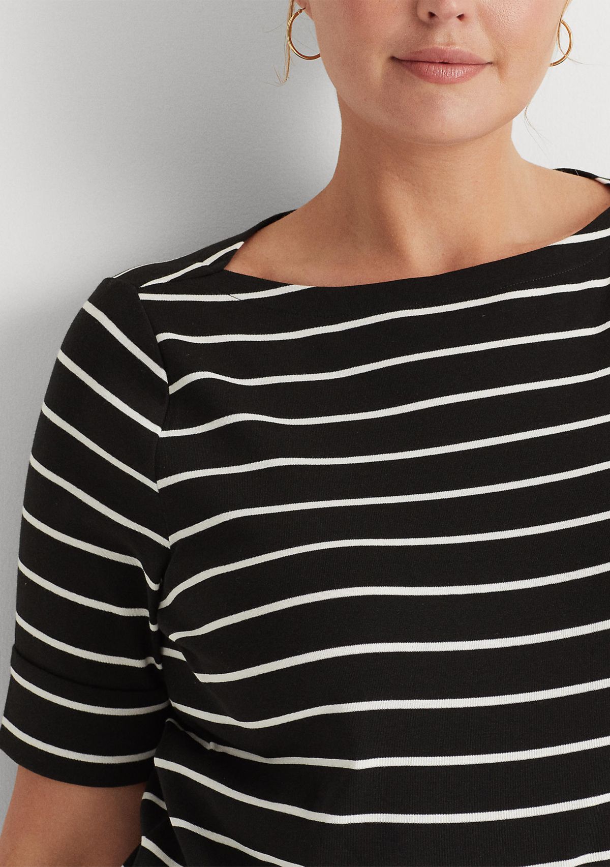 Plus Size Striped Boat Neck Top