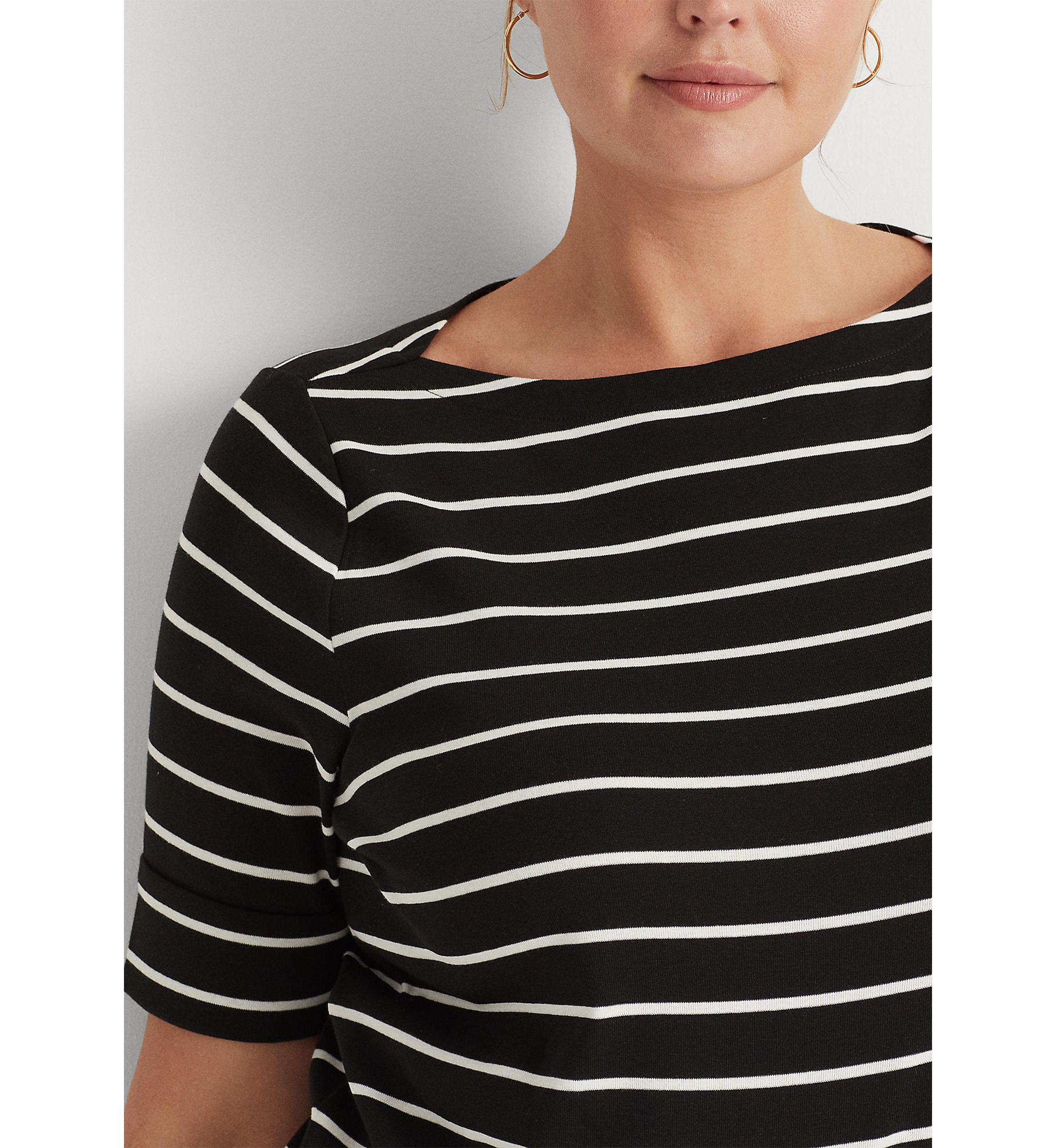 Plus Size Striped Boat Neck Top