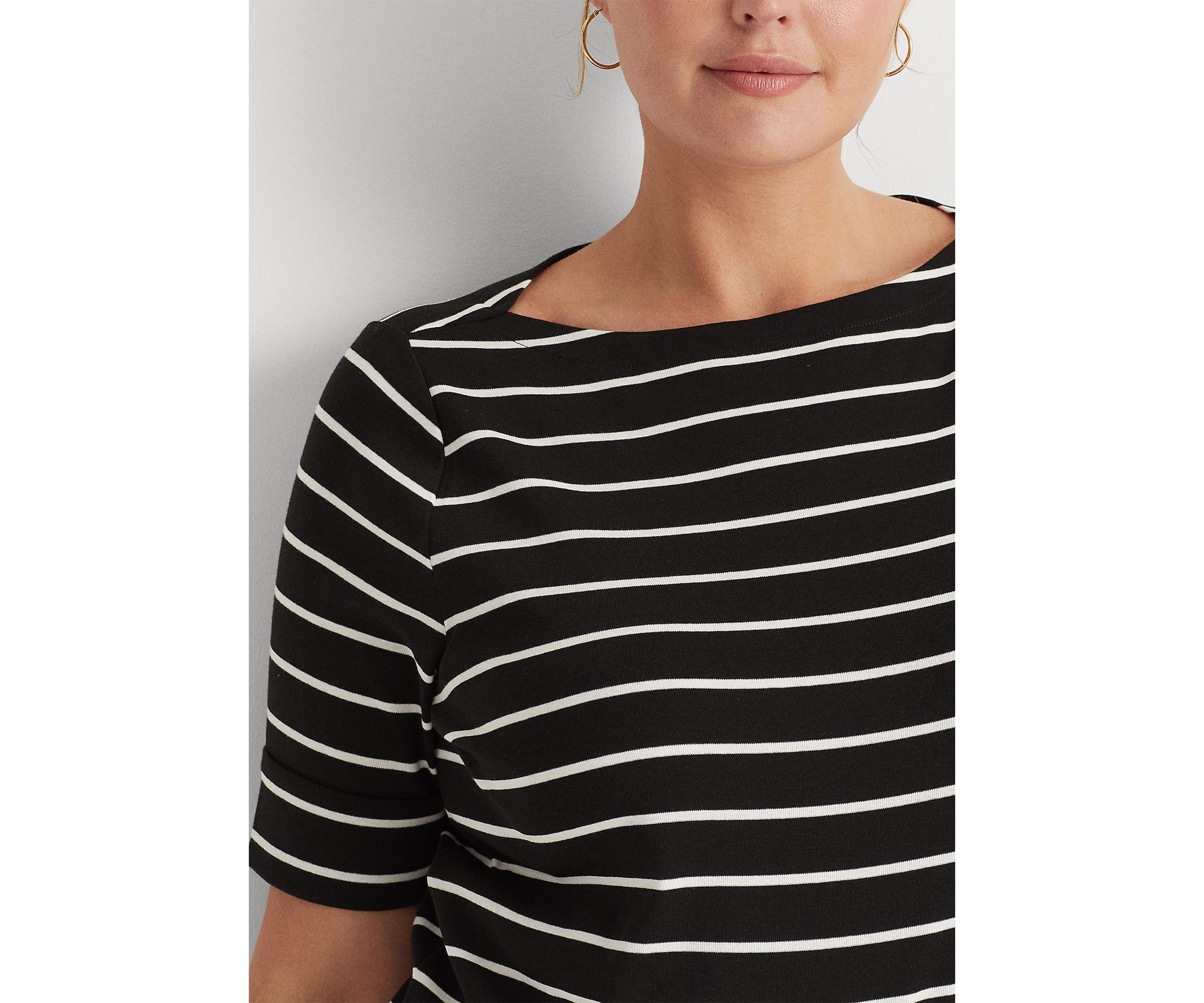 Plus Size Striped Boat Neck Top