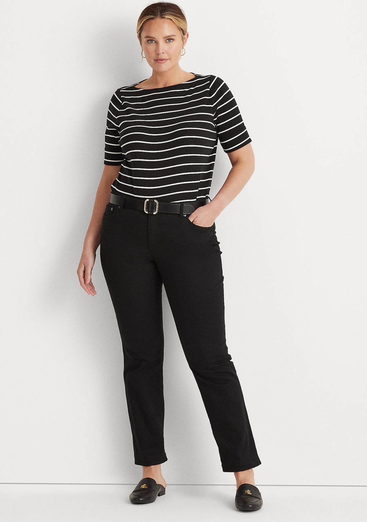 Plus Size Striped Boat Neck Top