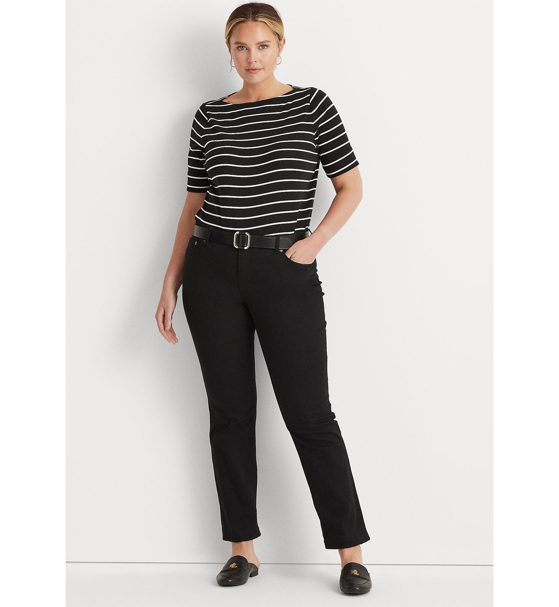 Plus Size Striped Boat Neck Top