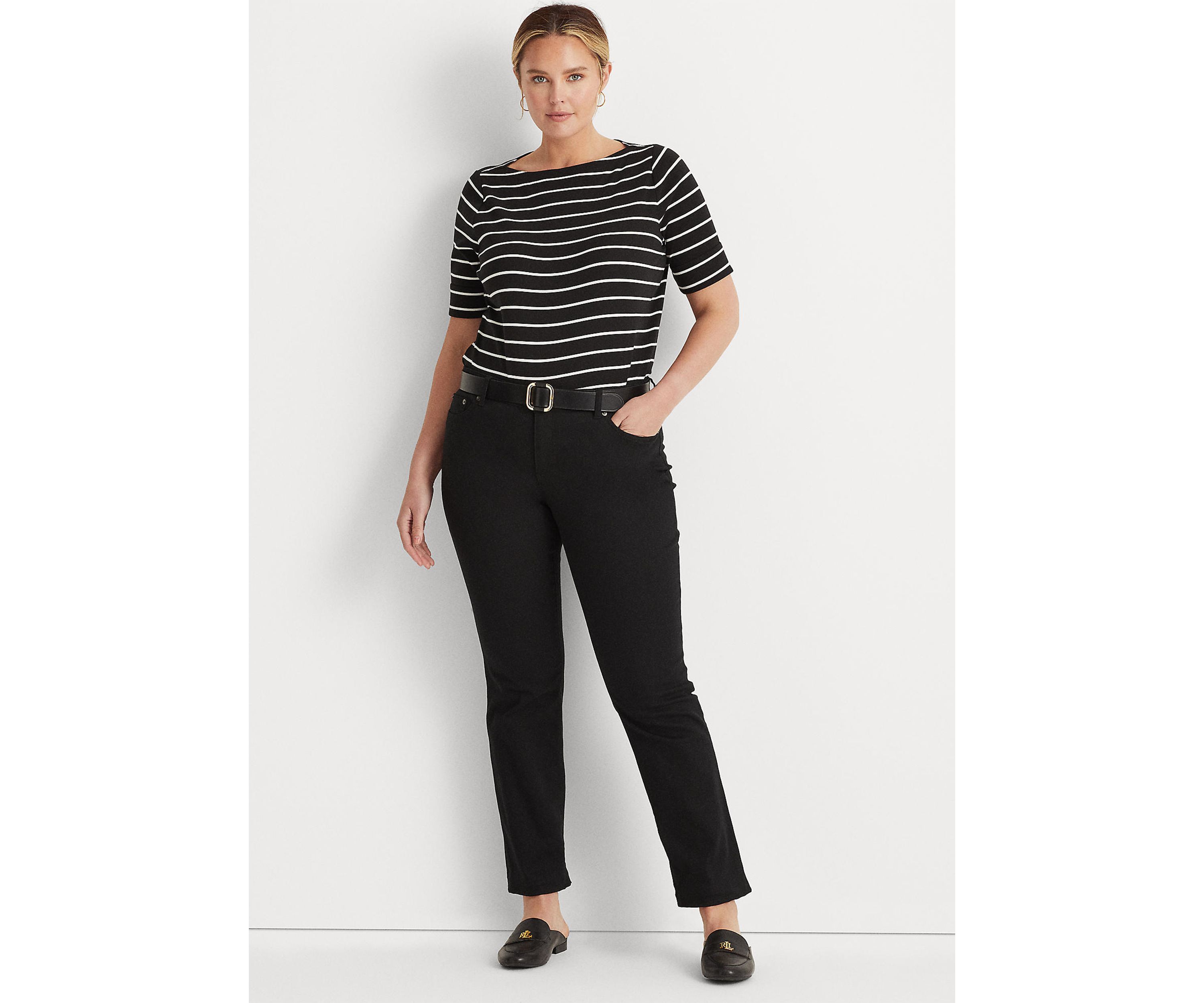 Plus Size Striped Boat Neck Top