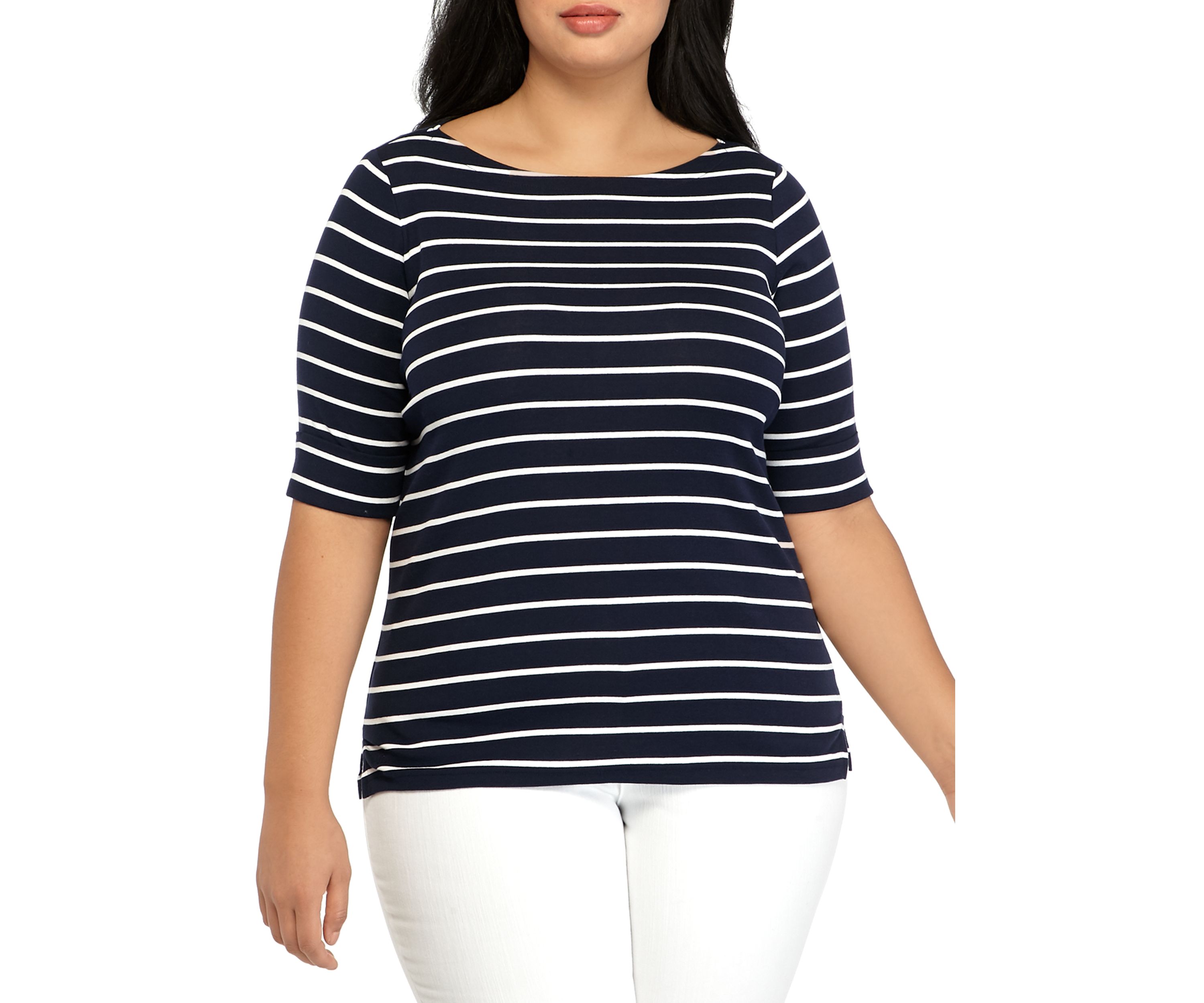 Plus Size Stripe Elbow Sleeve Knit Top 
