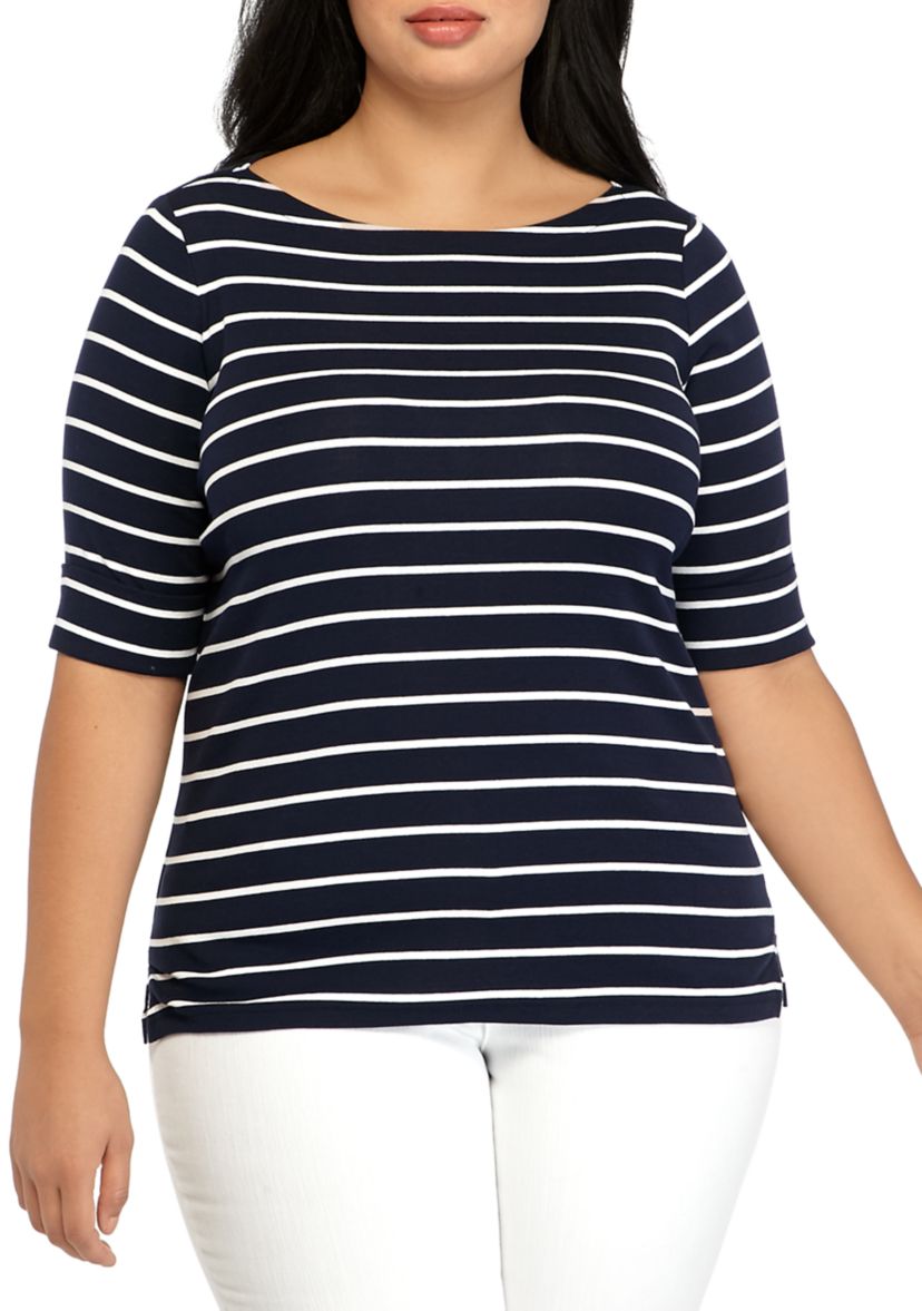 Plus Size Stripe Elbow Sleeve Knit Top 