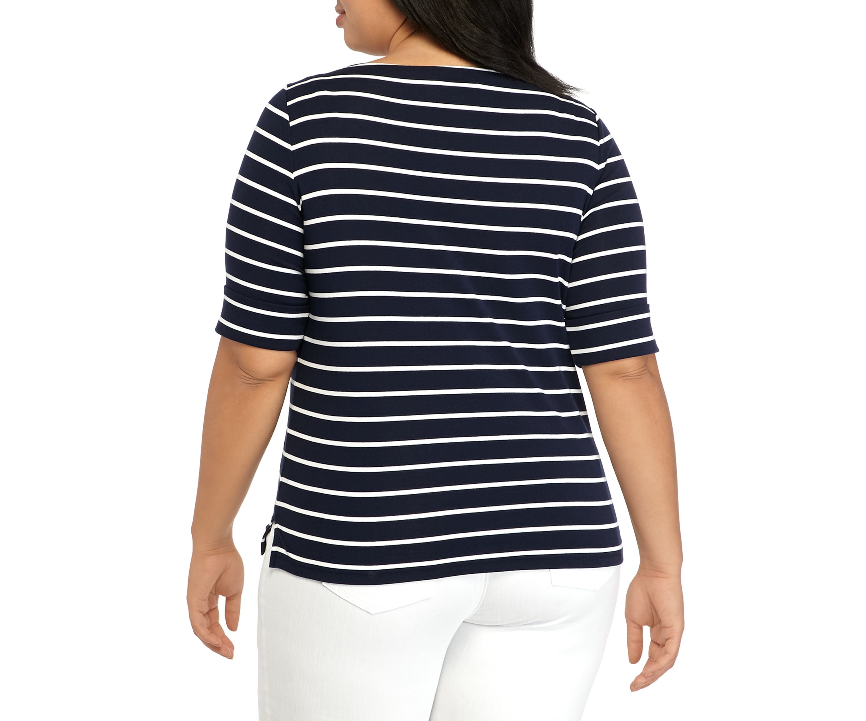 Plus Size Stripe Elbow Sleeve Knit Top 