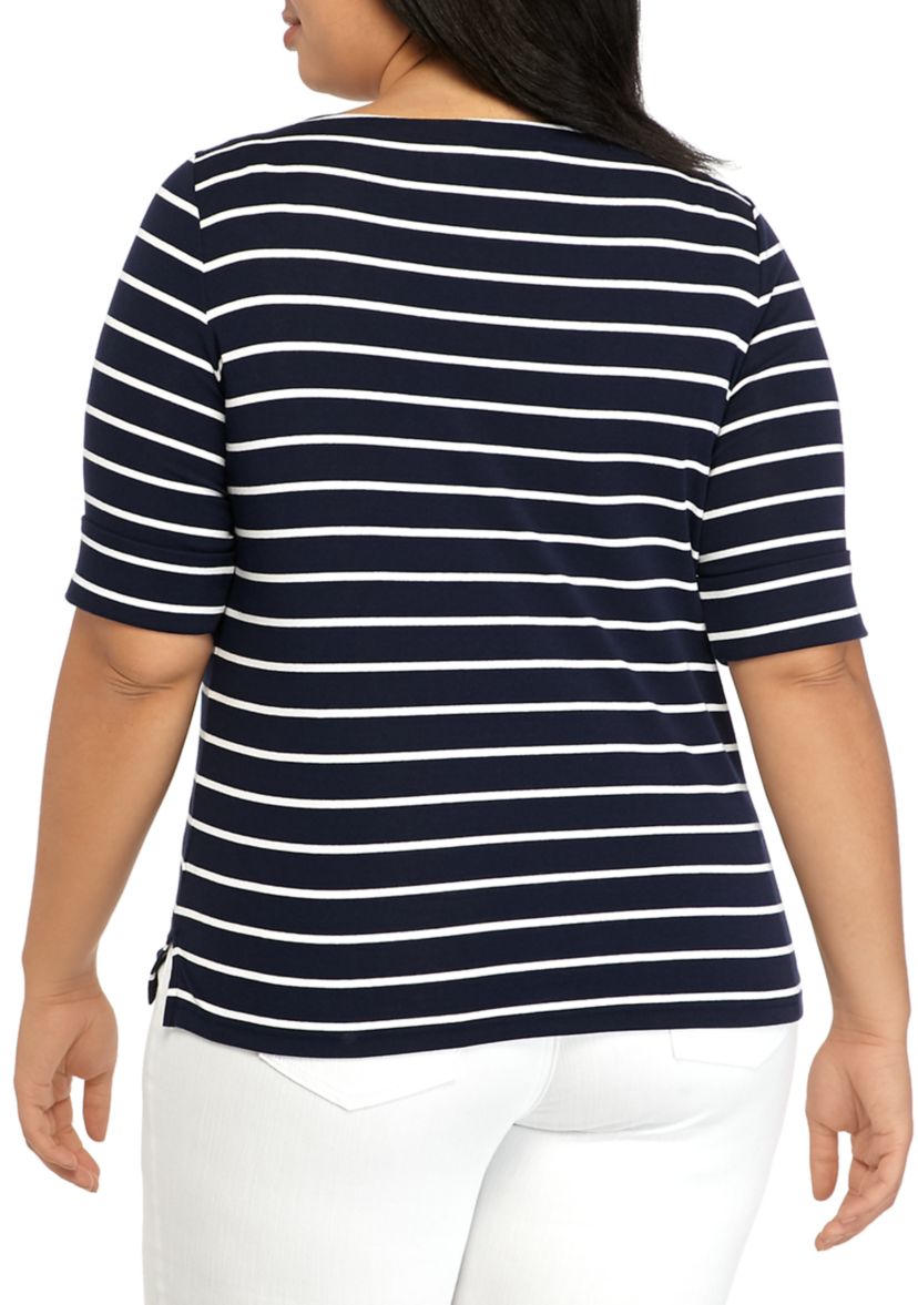 Plus Size Stripe Elbow Sleeve Knit Top 