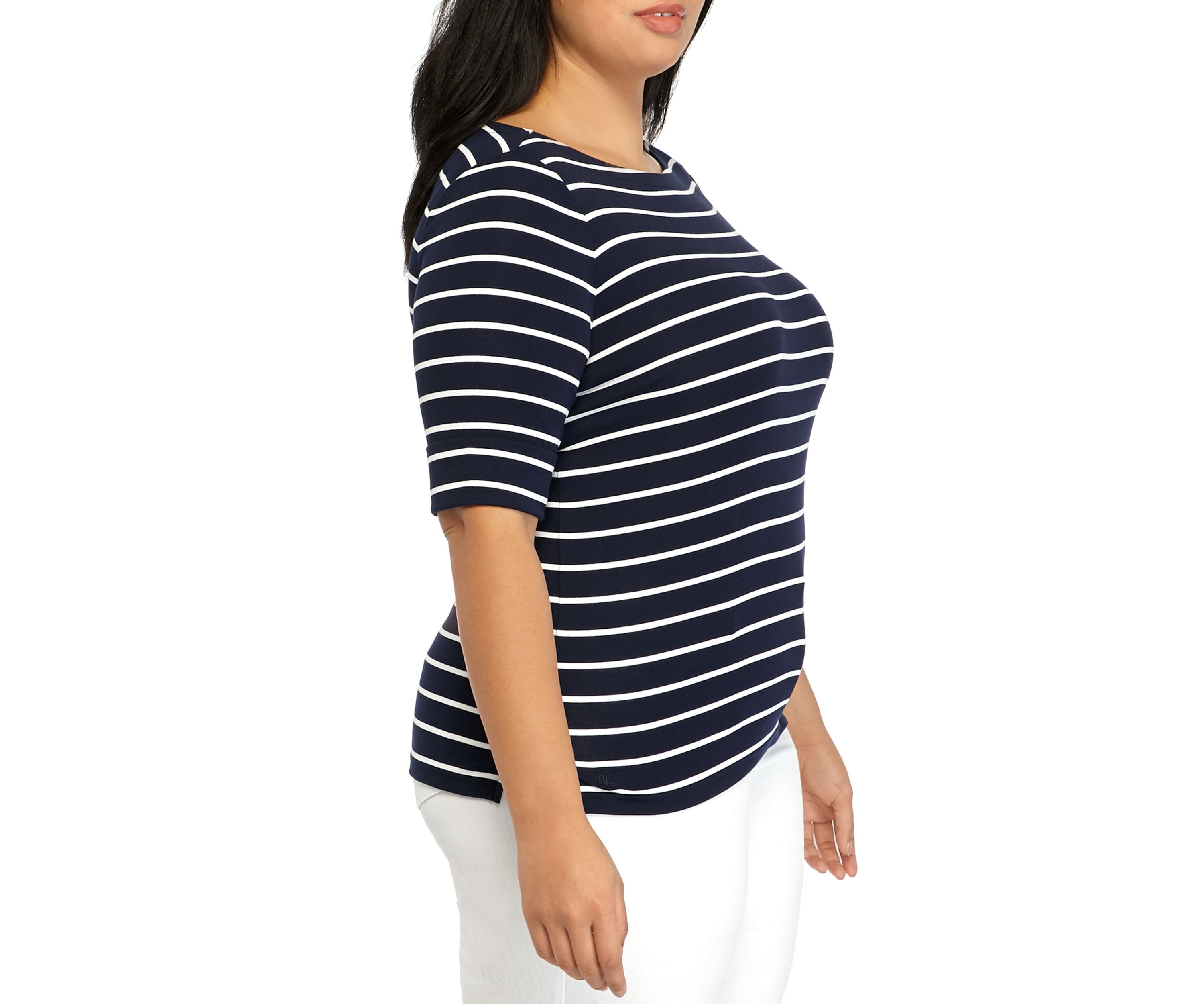 Plus Size Stripe Elbow Sleeve Knit Top 