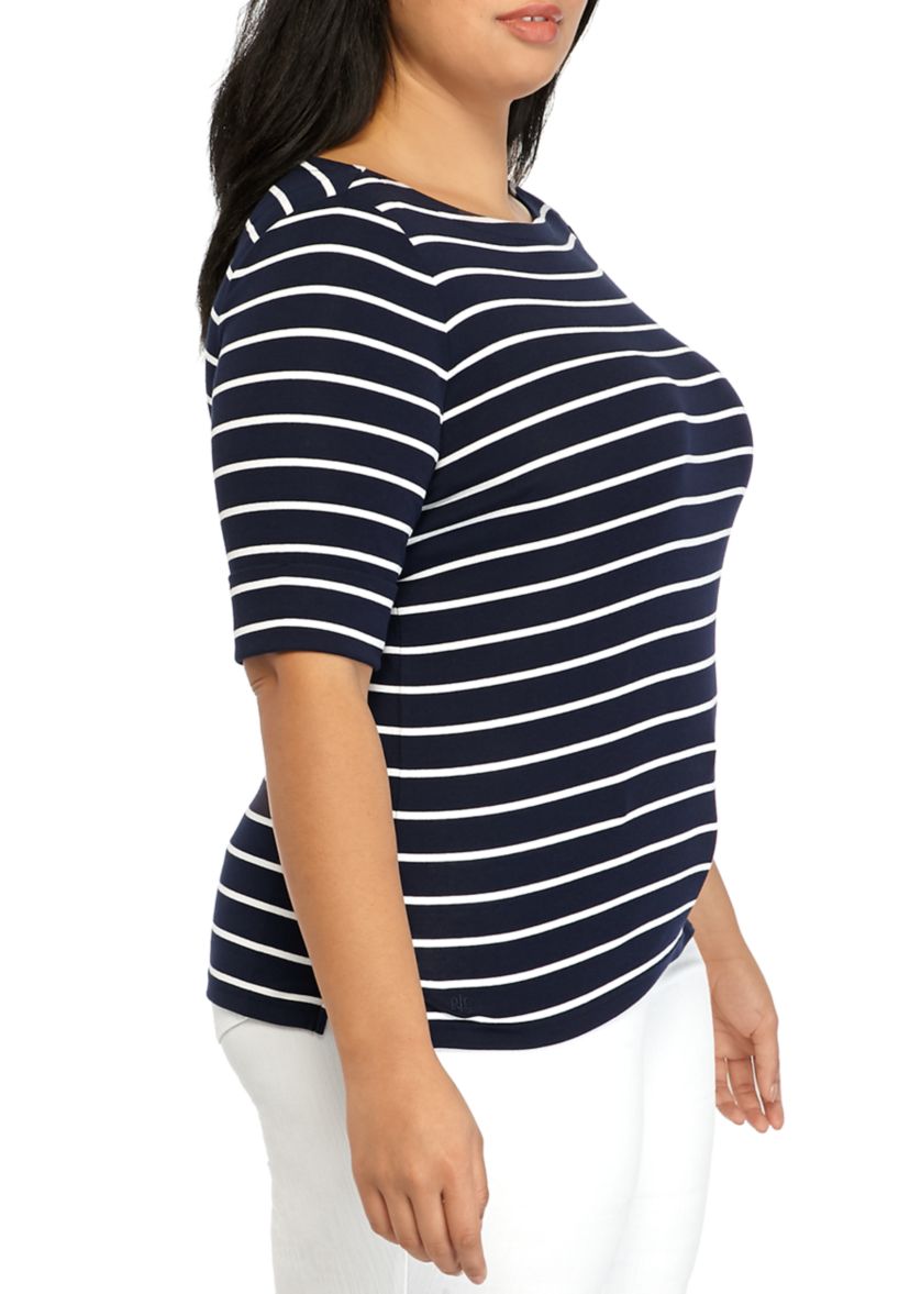 Plus Size Stripe Elbow Sleeve Knit Top 