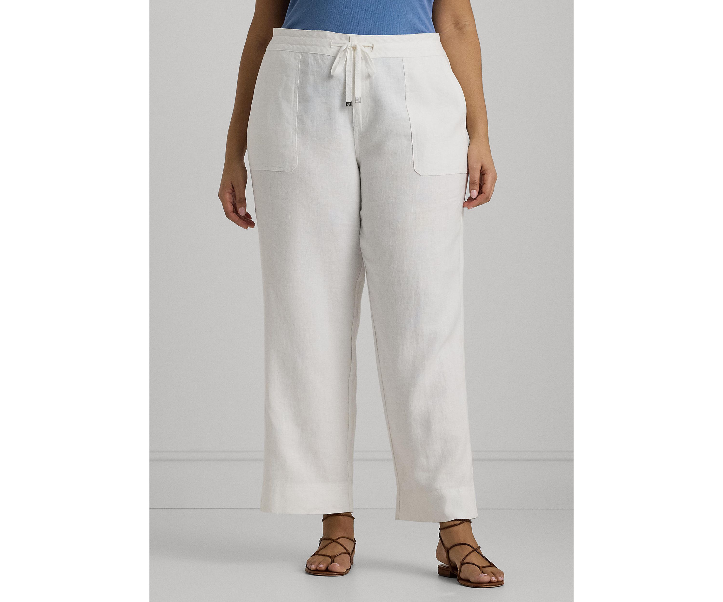 Plus Size Linen Drawcord Pants