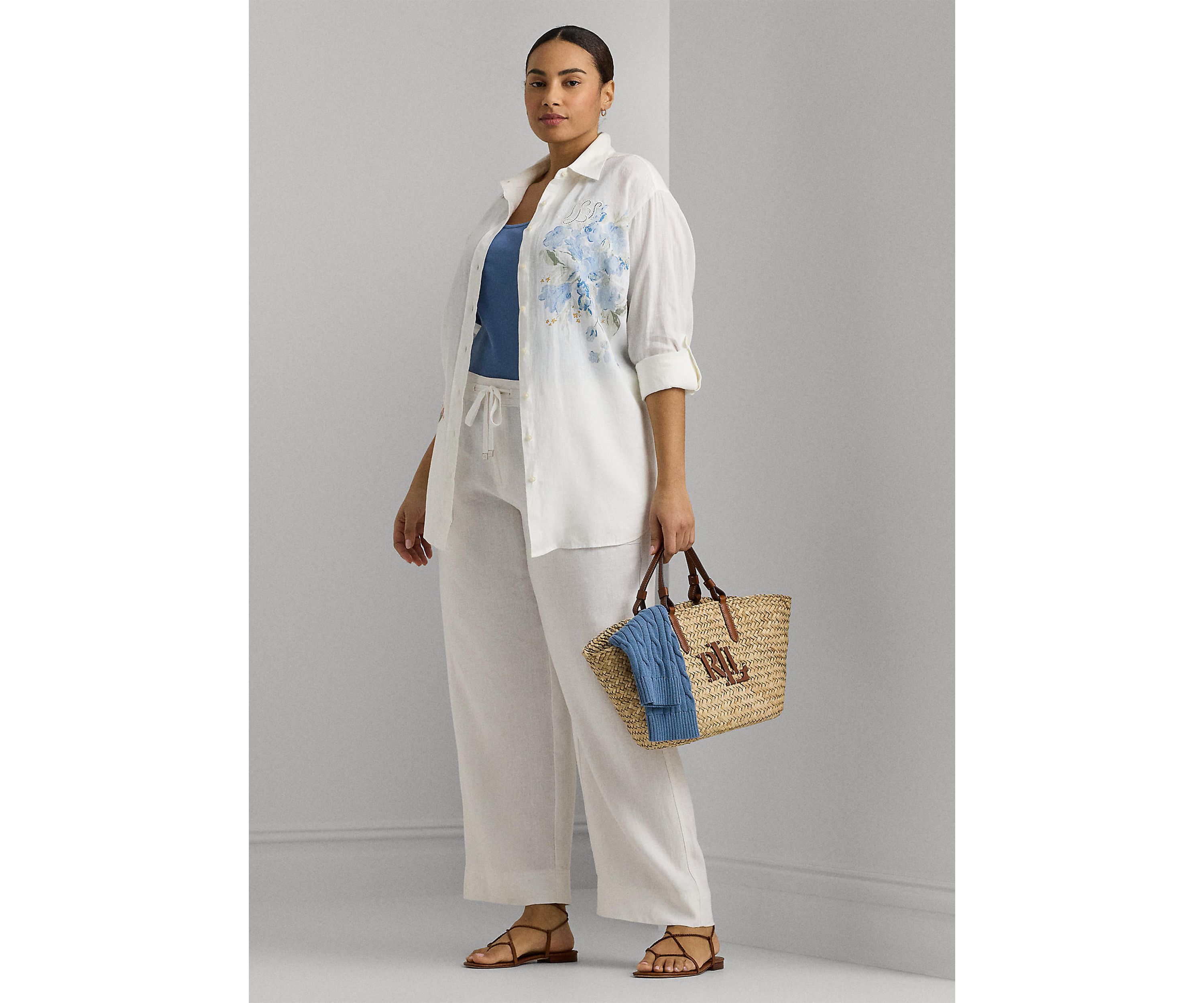 Plus Size Linen Drawcord Pants