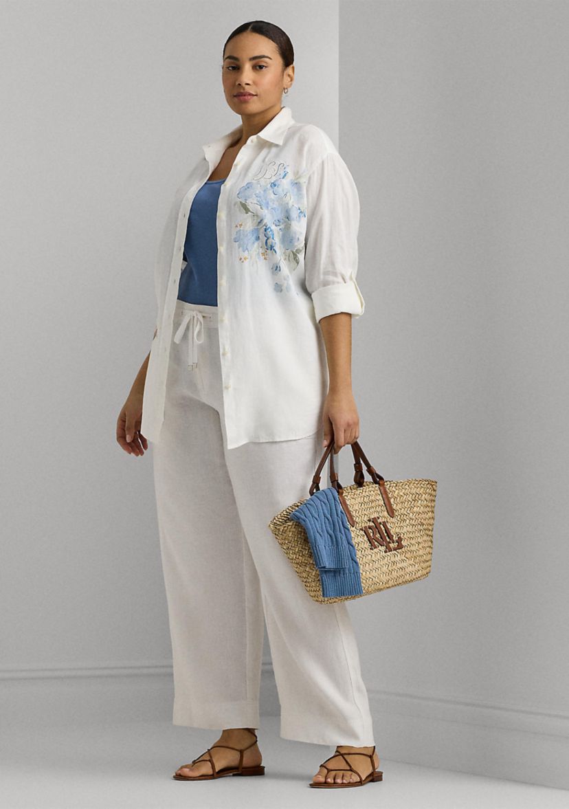 Plus Size Linen Drawcord Pants
