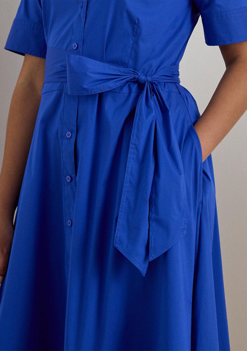 lauren ralph lauren cotton blend elbow sleeve shirt dress Ralph Lauren Belted Cotton-Blend Shirtdress