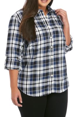 plus size blue plaid shirt