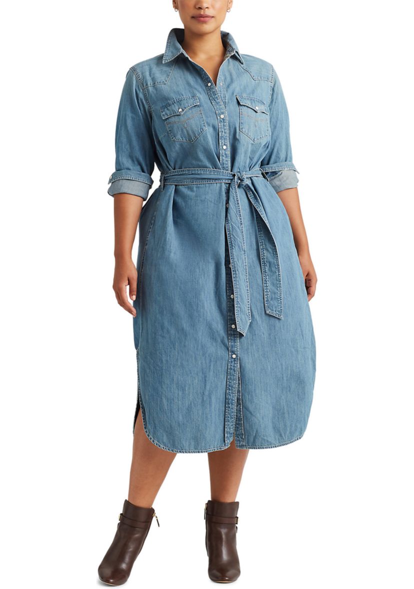 Plus Size Western Denim Shirt Dress