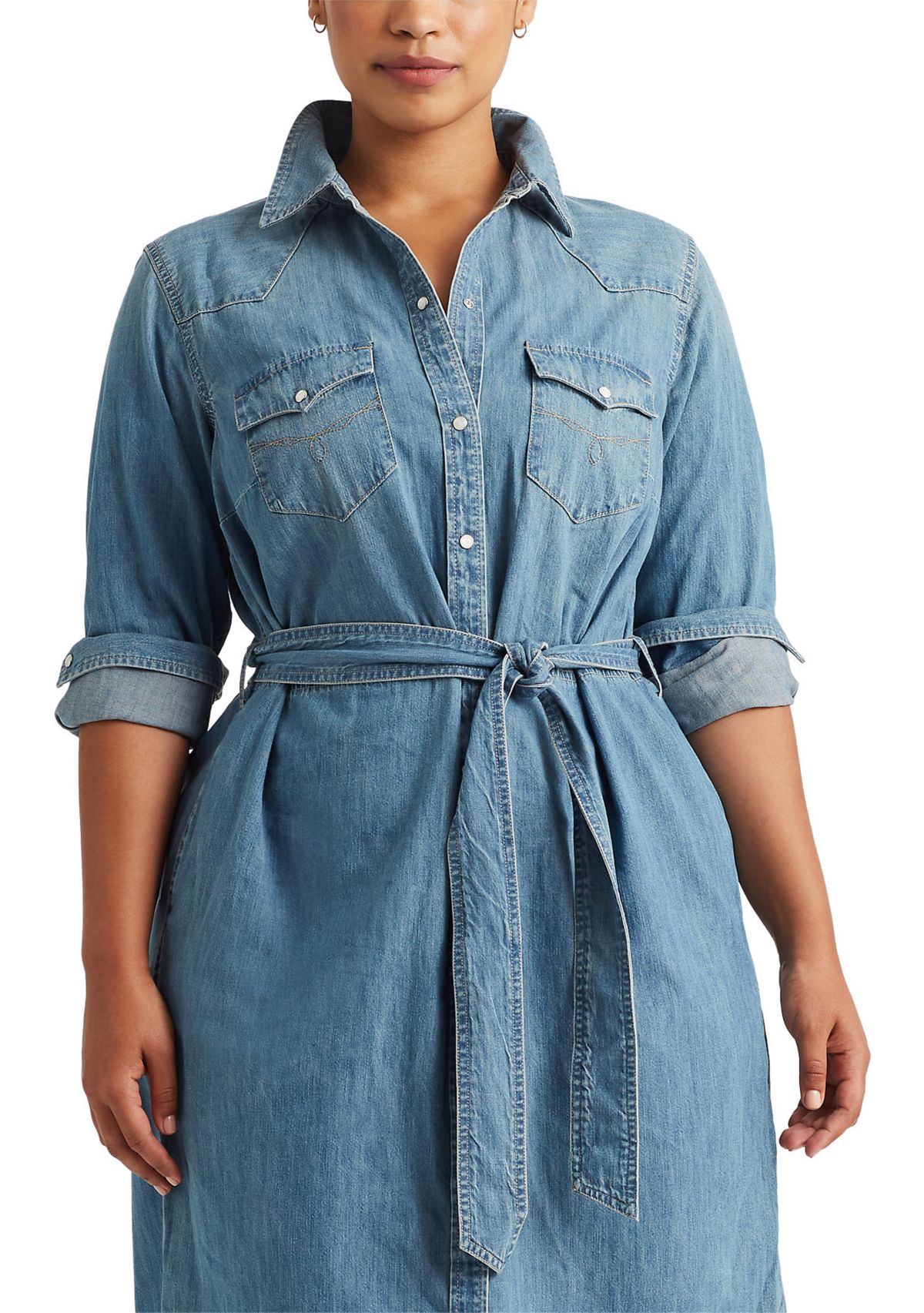 Plus Size Western Denim Shirt Dress