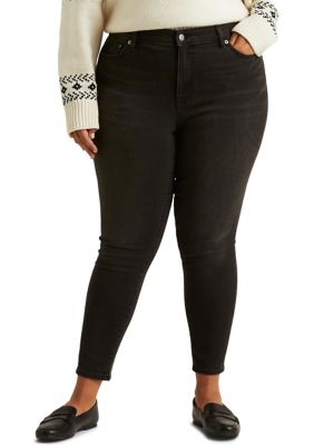 Ralph Lauren Women's Plus Size Stretch Velvet Skinny Ankle Pants 16W Black  at  Women's Clothing store