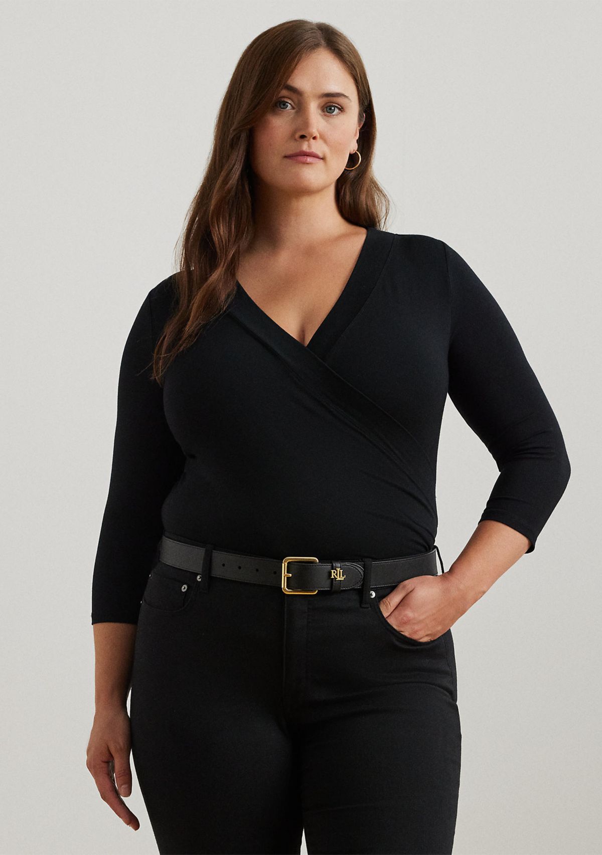 Plus Size Wrap-Style Jersey Top