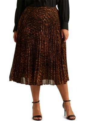 Lauren Ralph Lauren Plus Size Ocelot-Print Pleated Georgette Skirt | belk