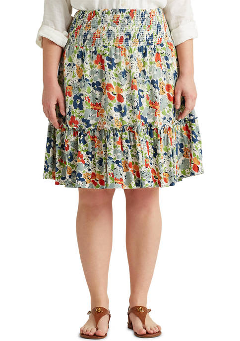 Plus Size Floral Linen Jersey Skirt