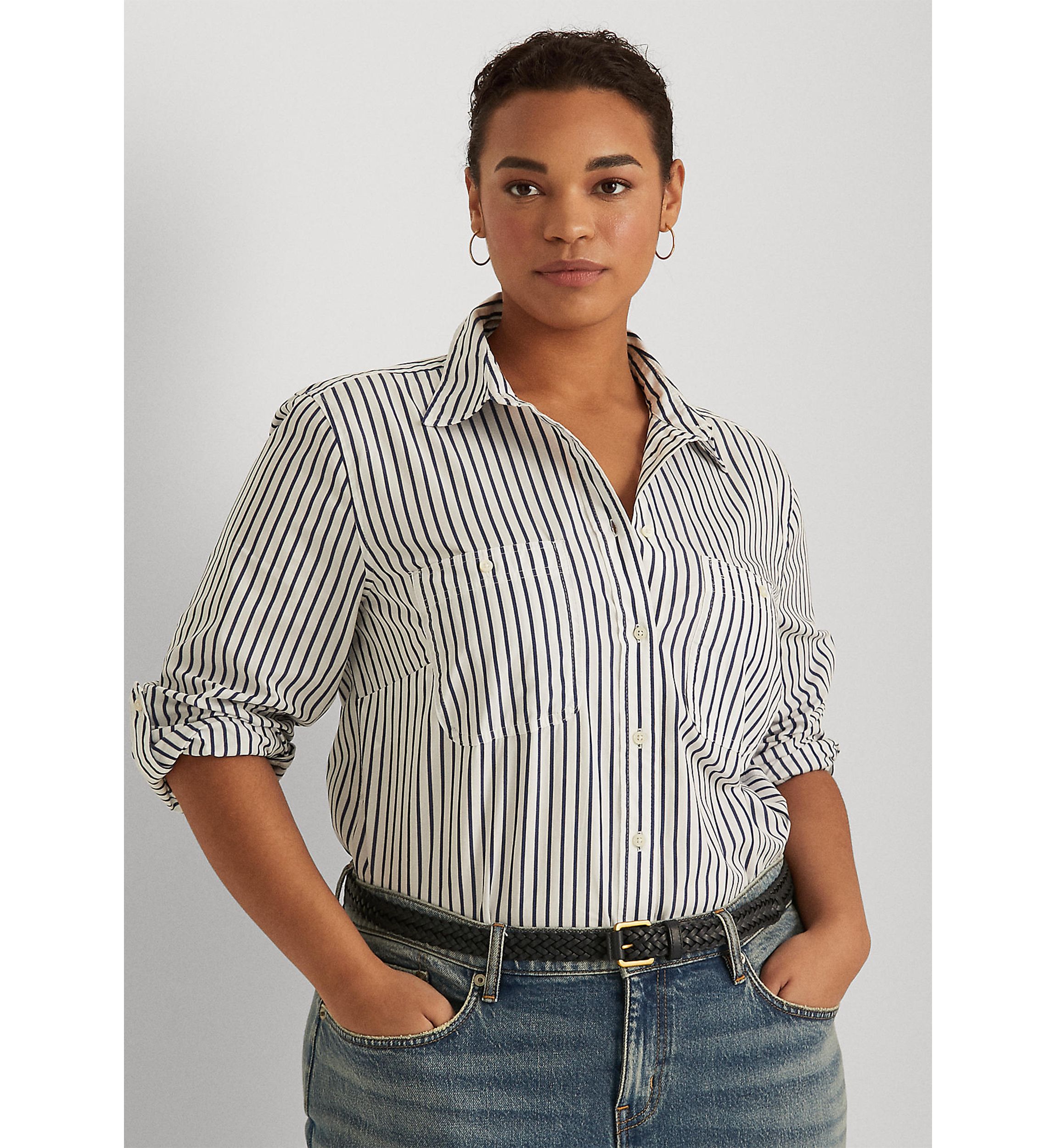 Plus Size Striped Cotton Shirt