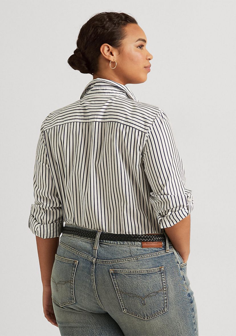 Plus Size Striped Cotton Shirt