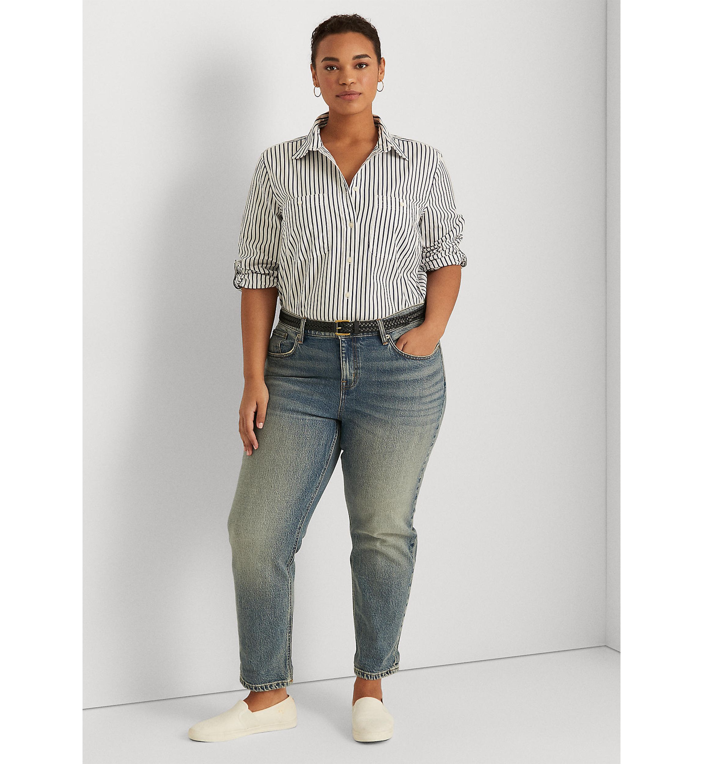 Plus Size Striped Cotton Shirt
