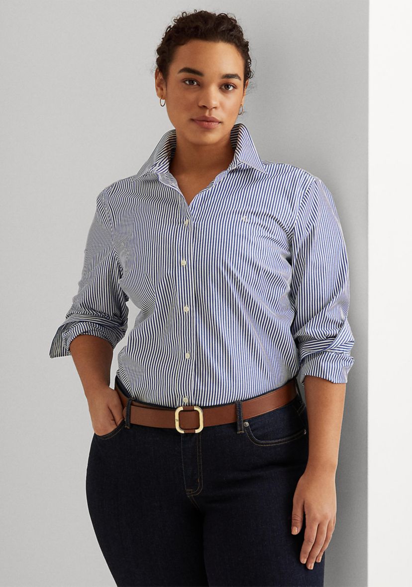 Plus Size Striped Easy Care Cotton Shirt
