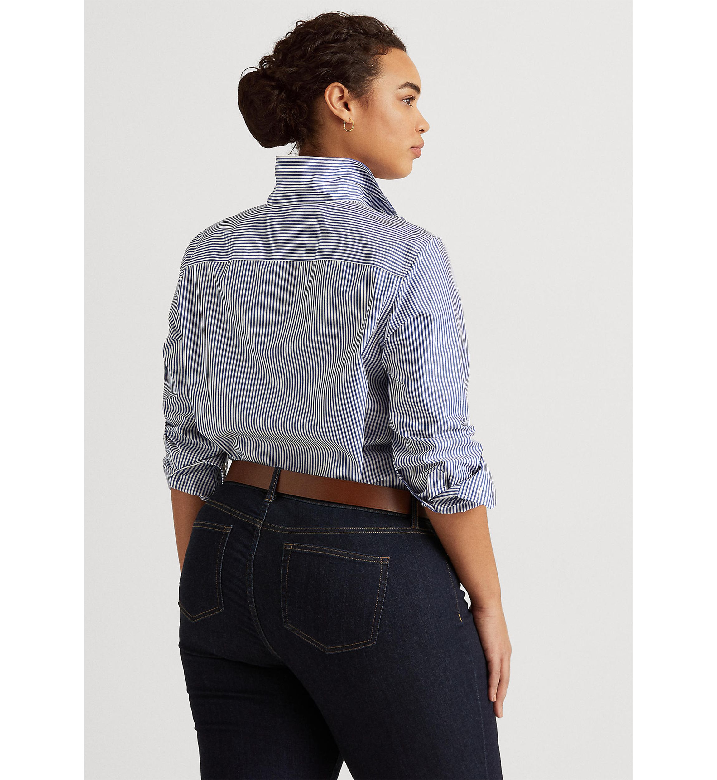 Plus Size Striped Easy Care Cotton Shirt