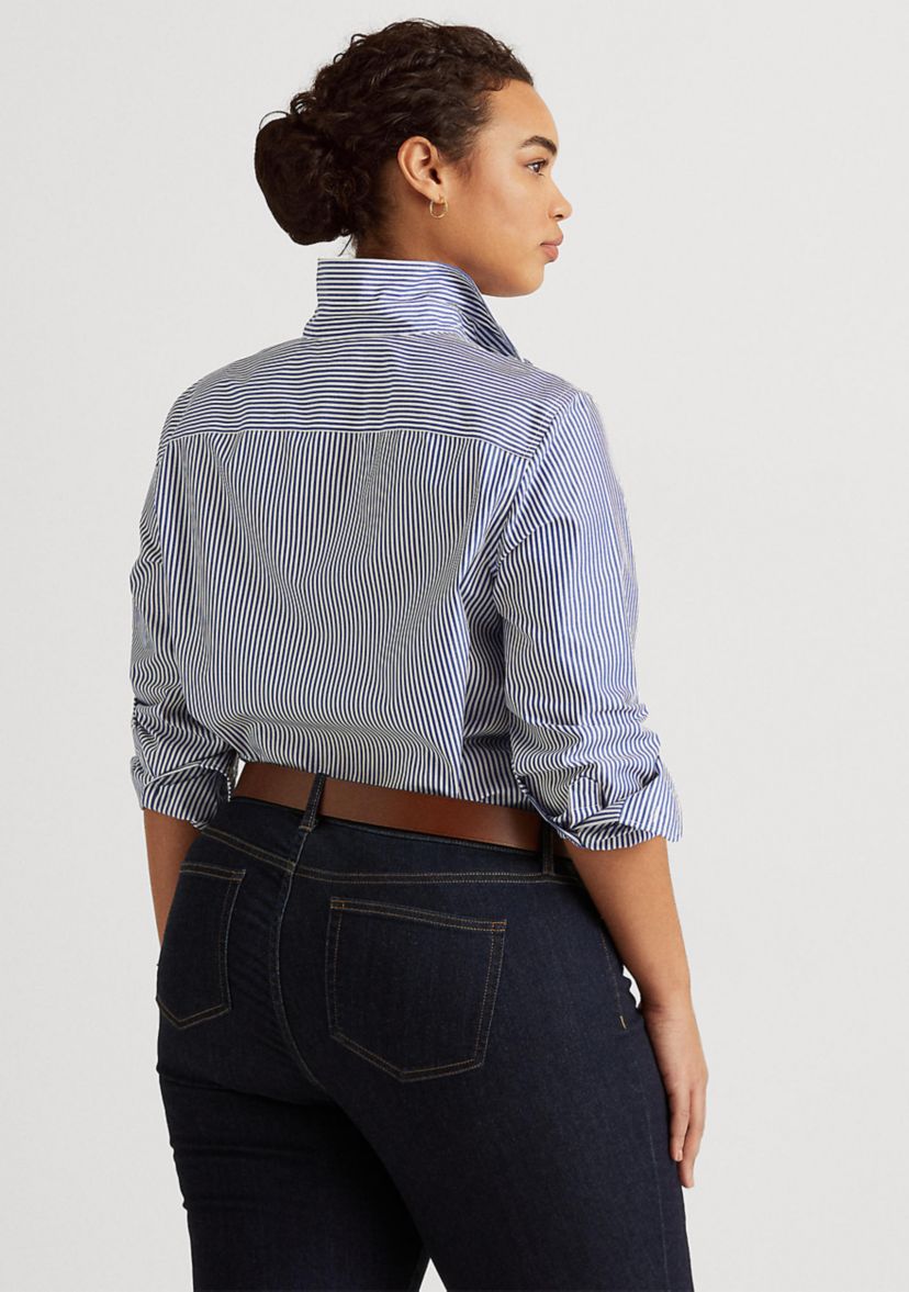Plus Size Striped Easy Care Cotton Shirt