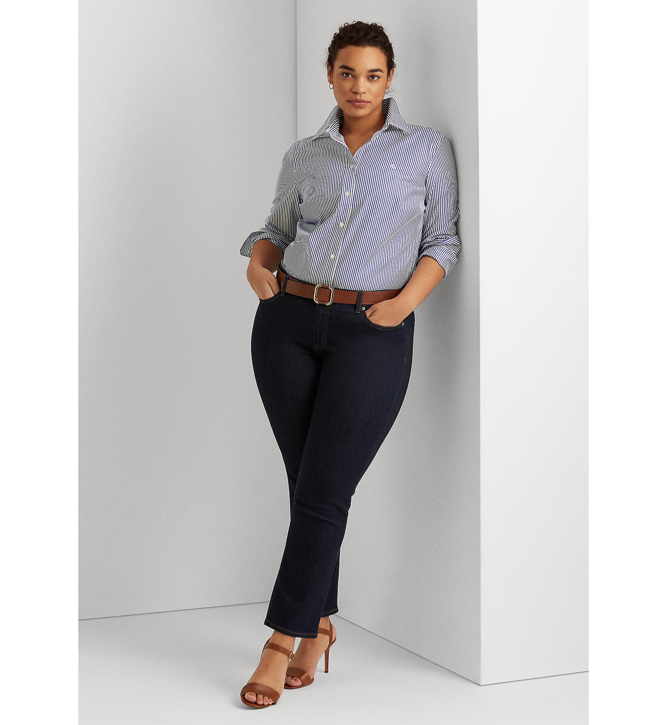 Plus Size Striped Easy Care Cotton Shirt