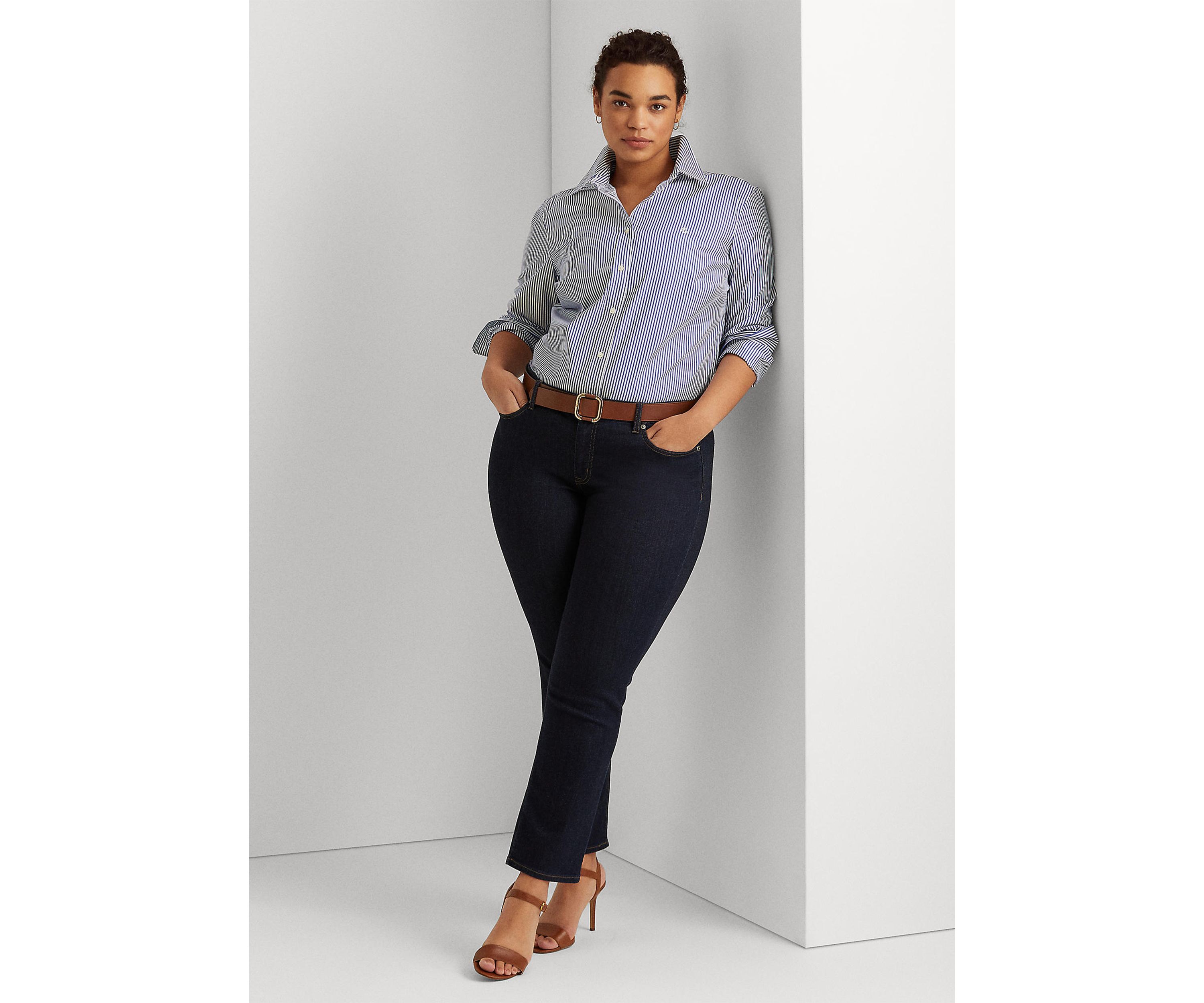 Plus Size Striped Easy Care Cotton Shirt