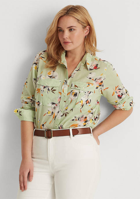 Lauren Ralph Lauren Plus-Size Floral Cotton Voile Shirt