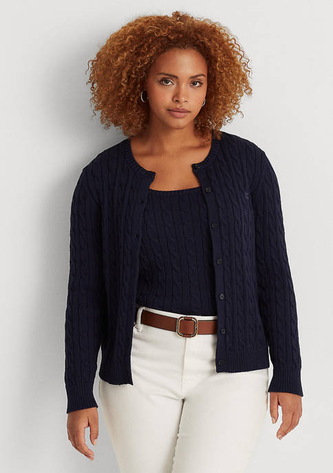 Plus Size Cable-Knit Cotton Cardigan Sweater