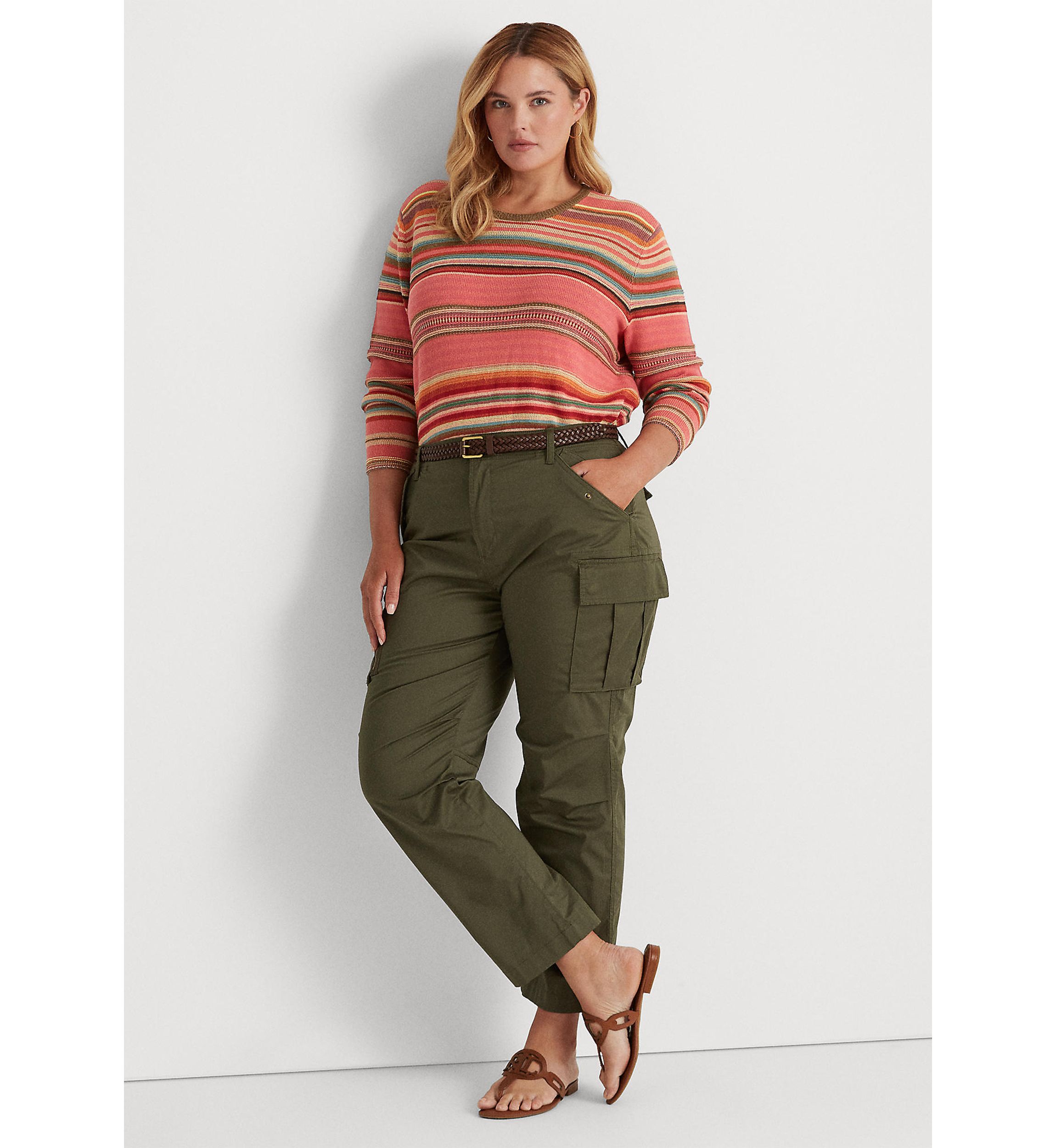 Plus Size Cotton Sateen Cargo Pants