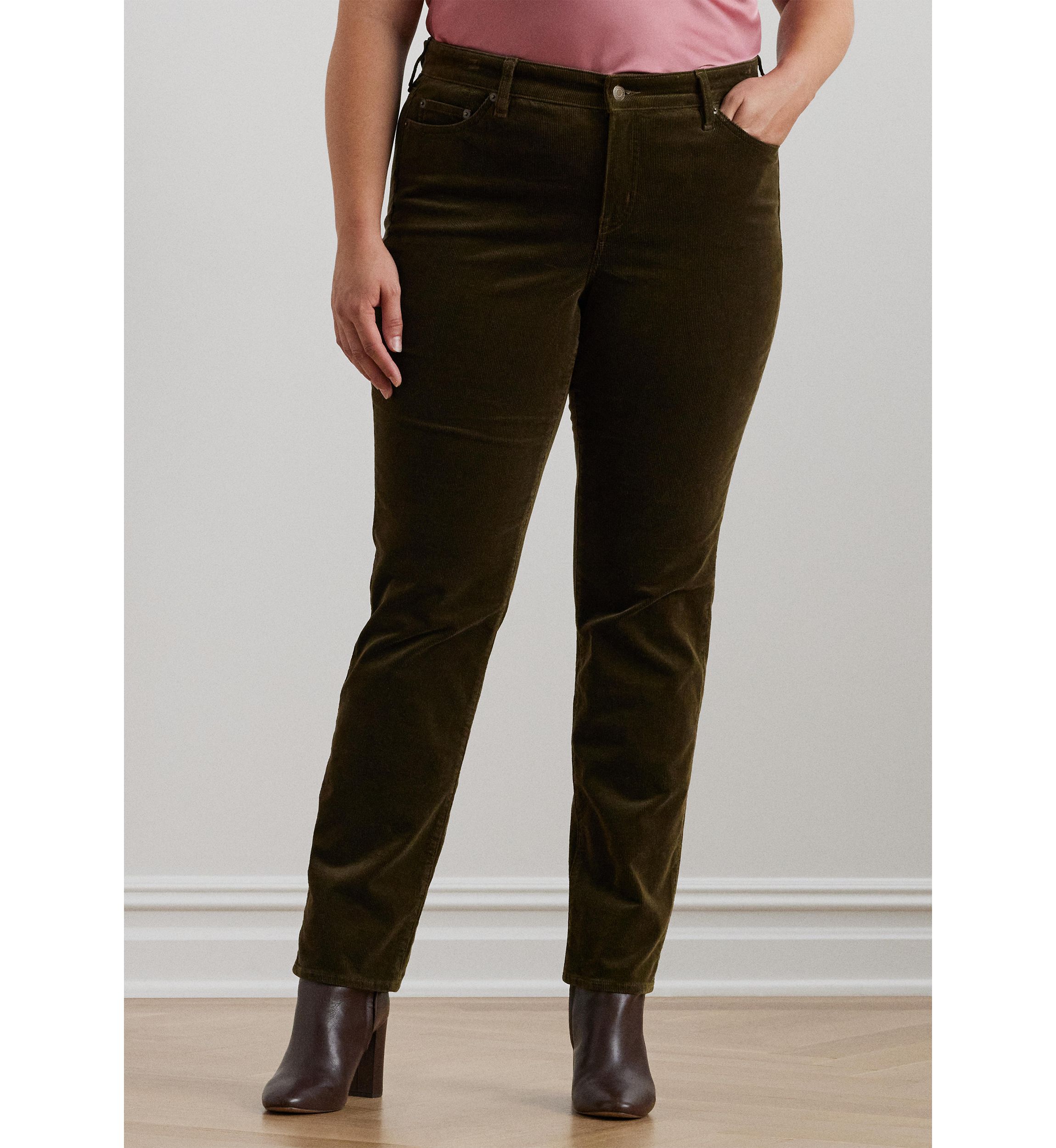 Plus Size Stretch Corduroy Mid Rise Straight Pants