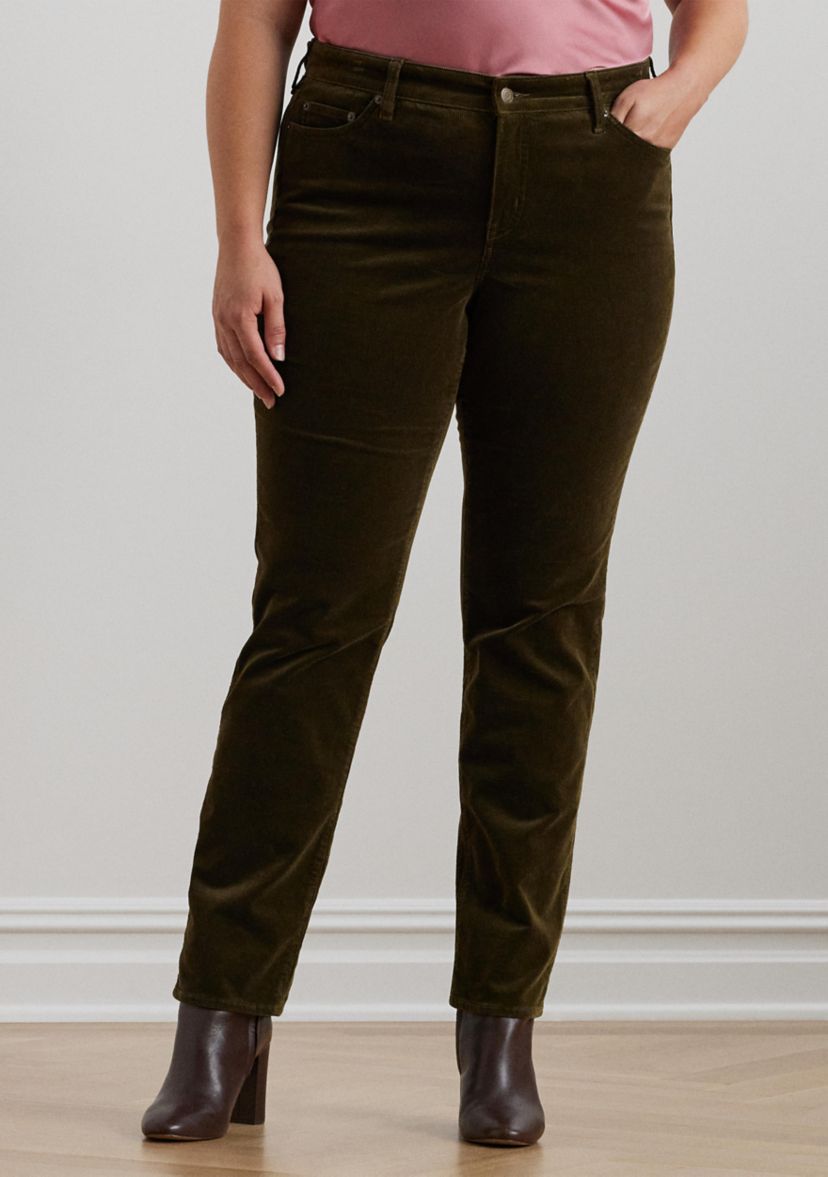 Plus Size Stretch Corduroy Mid Rise Straight Pants