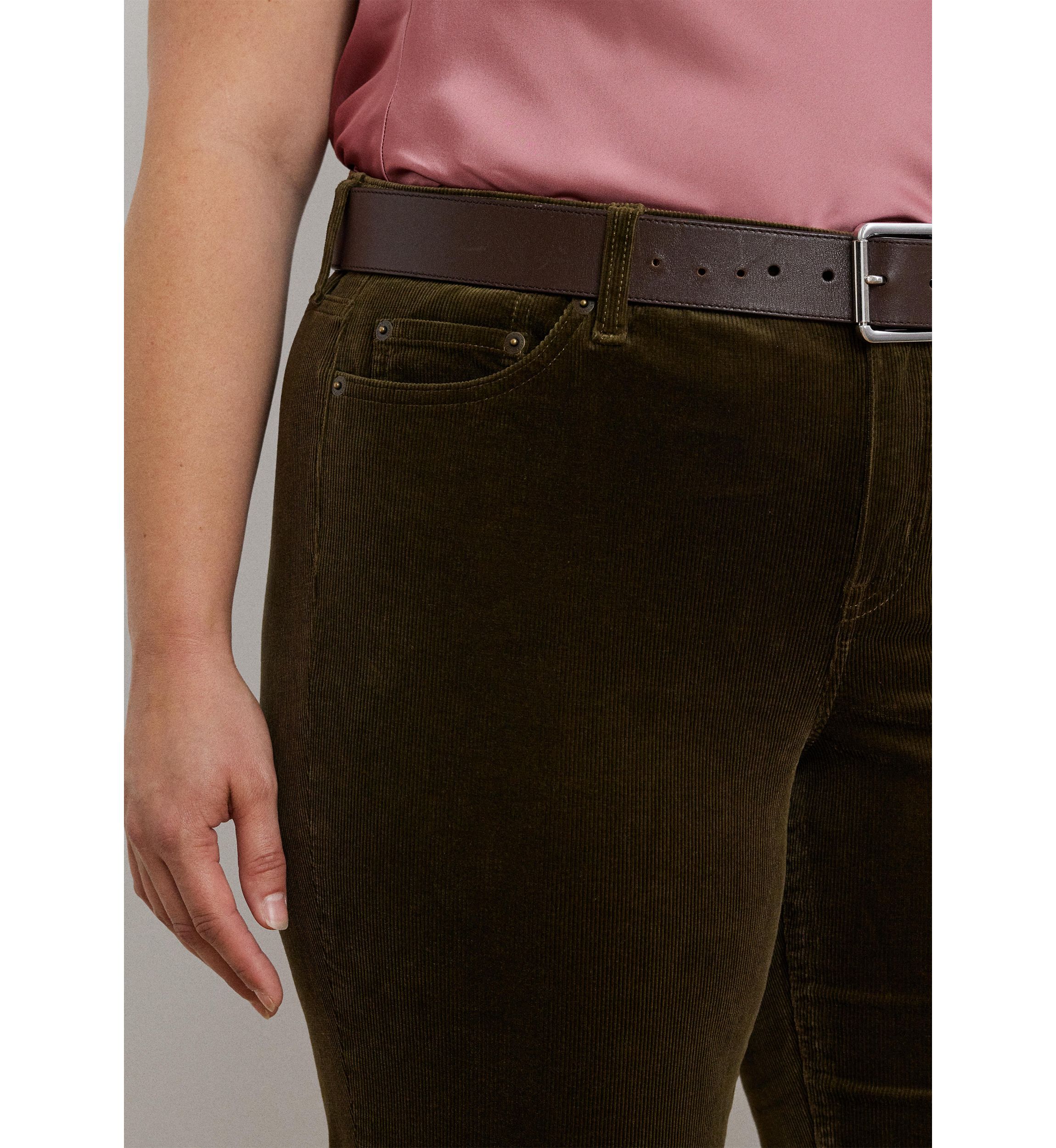 Plus Size Stretch Corduroy Mid Rise Straight Pants