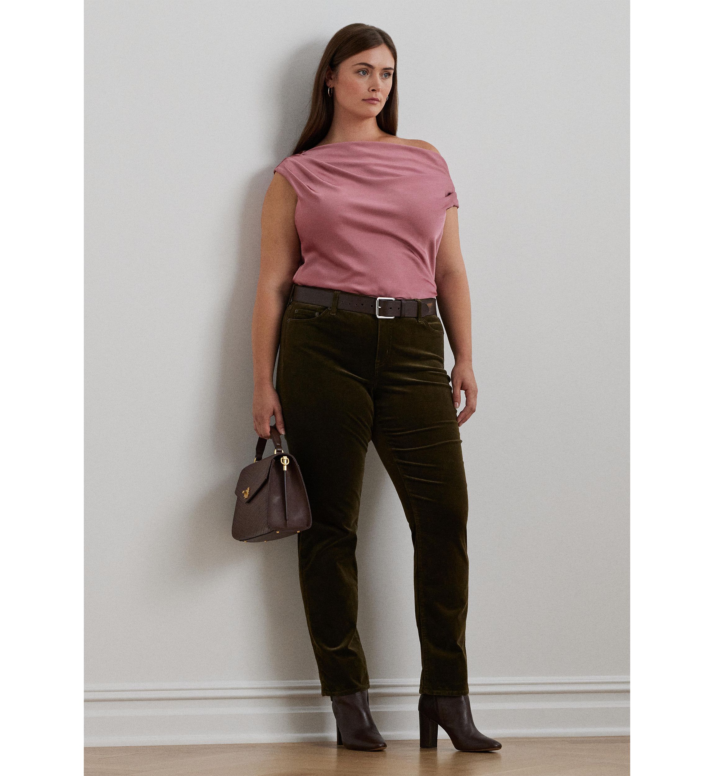 Plus Size Stretch Corduroy Mid Rise Straight Pants