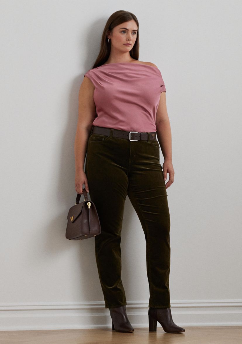Plus Size Stretch Corduroy Mid Rise Straight Pants