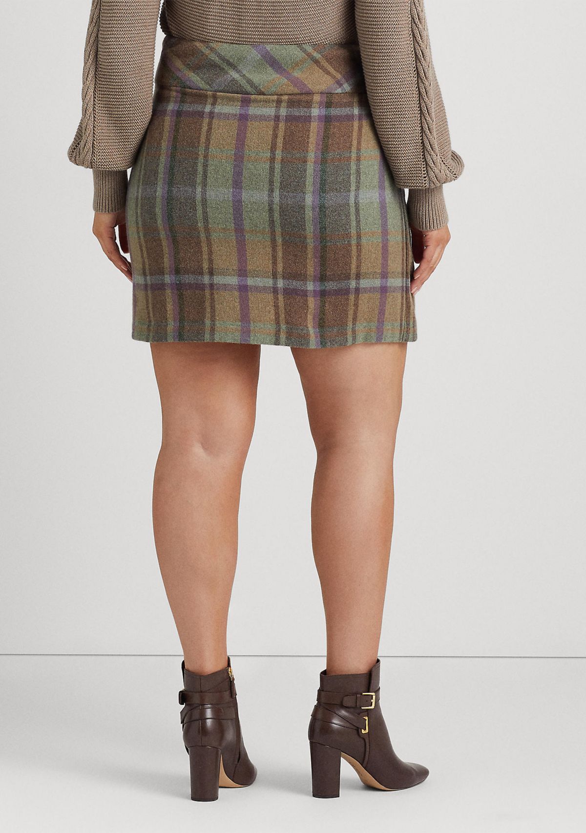 Plus Size Plaid Fringe Trim Tweed Miniskirt
