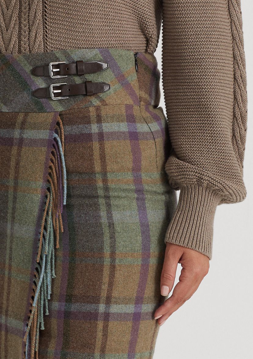 Plus Size Plaid Fringe Trim Tweed Miniskirt